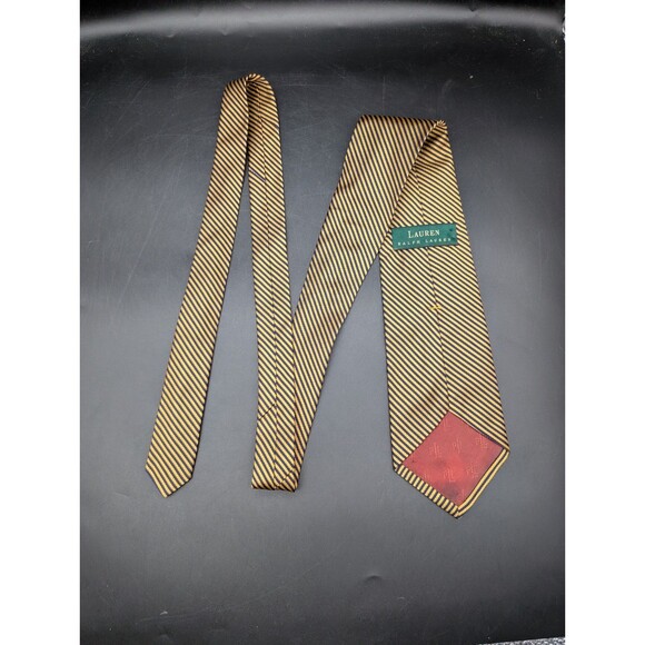 Lauren Ralph Lauren Blue Yellow Stripe Mens Neck Tie 100% Silk USA Hand Finished - Picture 5 of 5